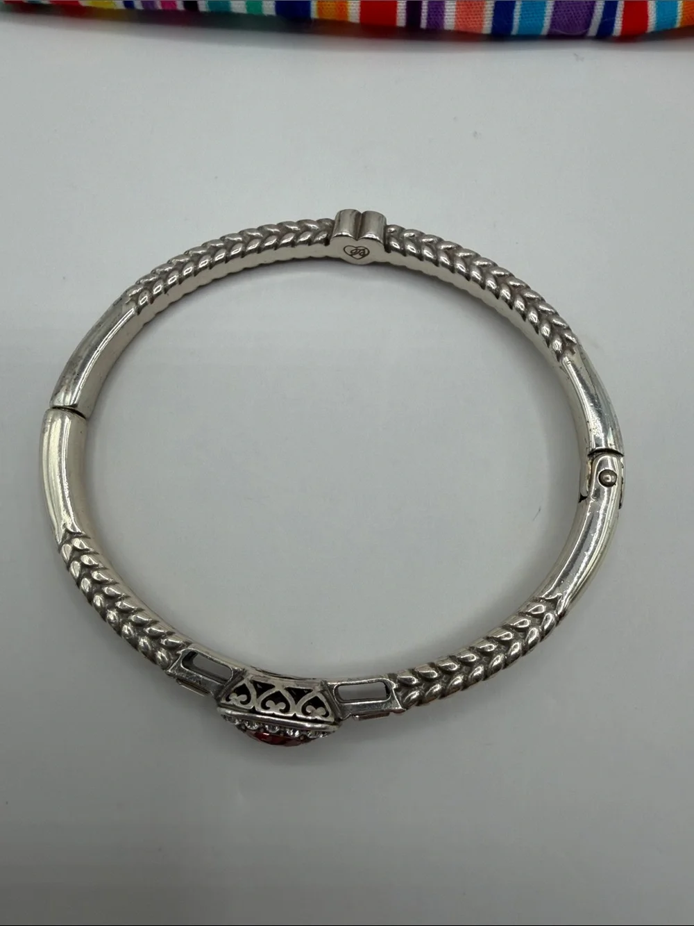 Brighton Reina Pink Stone Hinged Bangle Bracelet